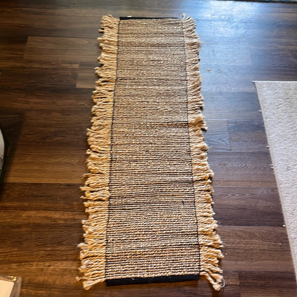 Woven Fall Table Runner - 5ft / 60 in - Black and Tan with woven fringe